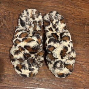 Secret Treasures Faux Fur Leopard Print Slide Slippers -Brown/Black/Cream Sz9-10